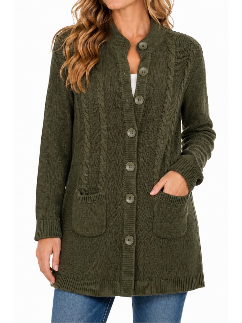 Chadwicks of Boston Women's Green Long Sleeve Cardigan Button Up